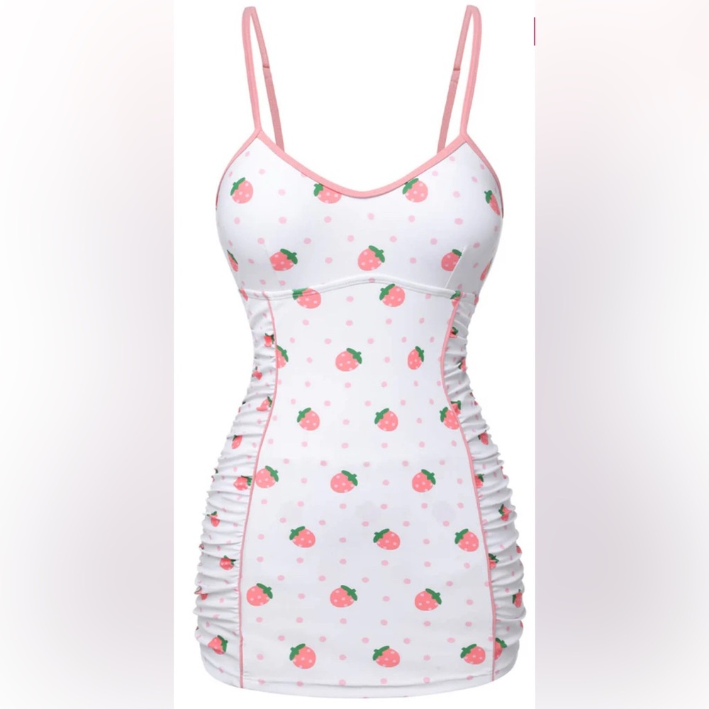 Women’s Retro Pink and White Strawberry One Piece Swimsuit